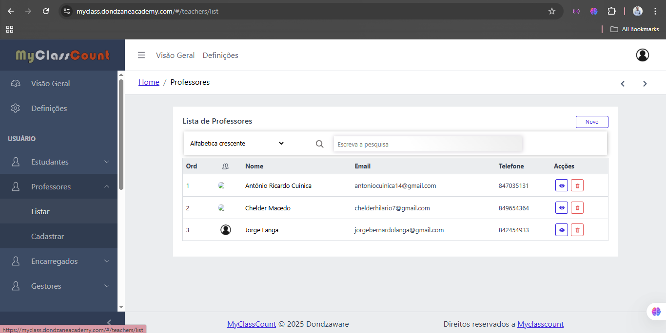 Lista de professores